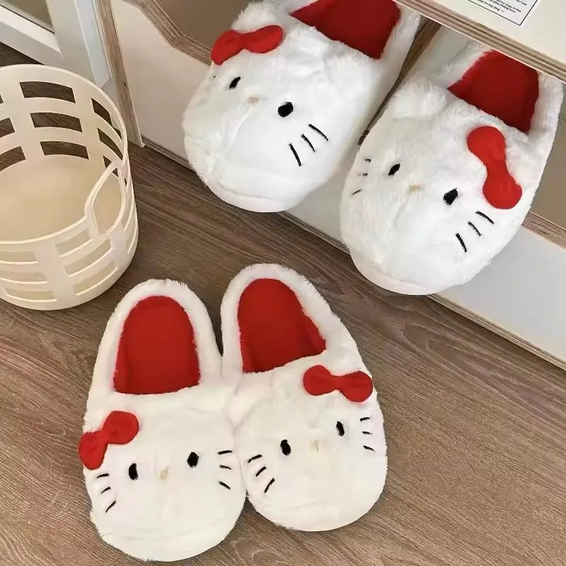 Sanrio Kawaii Plush Slippers Hello Kittys Cute Student Autumn Winter Bedroom Soft Padded Plush Bedroom Aldult Shoes Girls Xmas