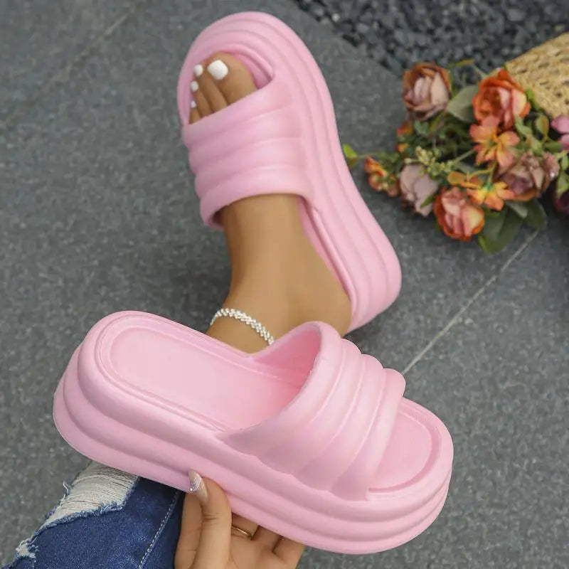 pantofole con zeppa donna eleganti rosa