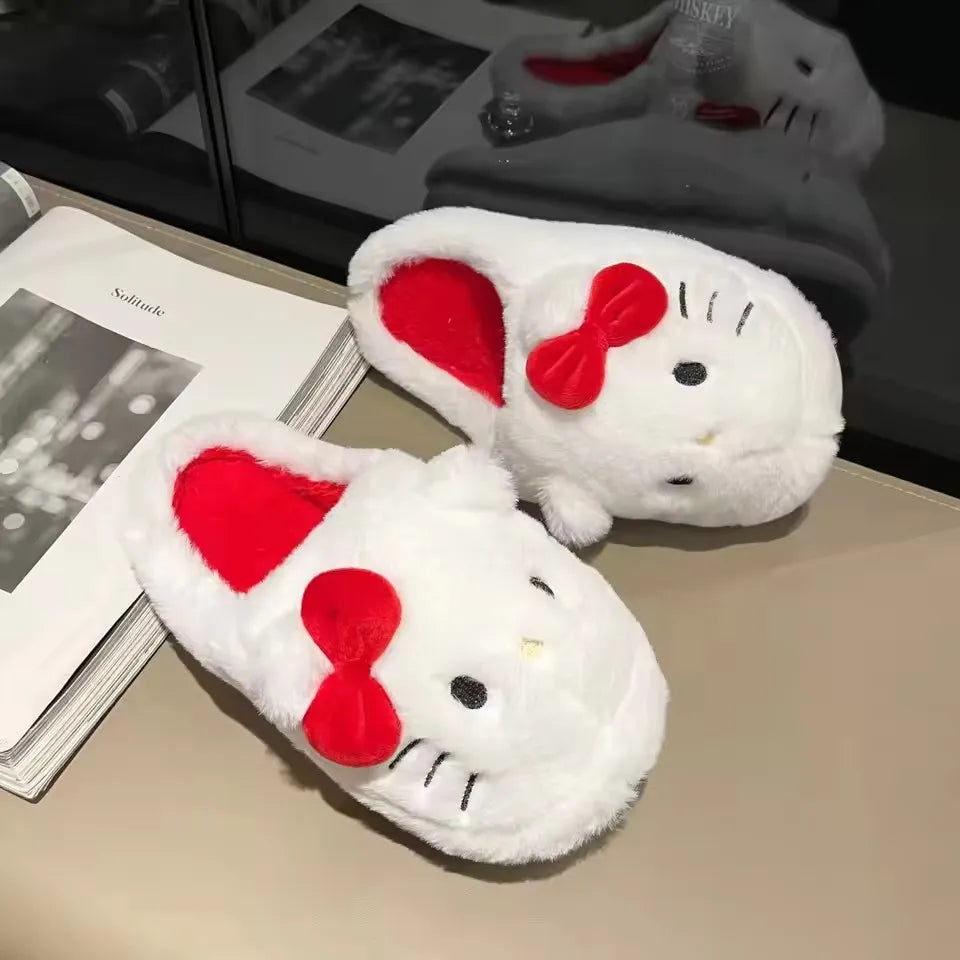 Sanrio Kawaii Plush Slippers Hello Kittys Cute Student Autumn Winter Bedroom Soft Padded Plush Bedroom Aldult Shoes Girls Xmas