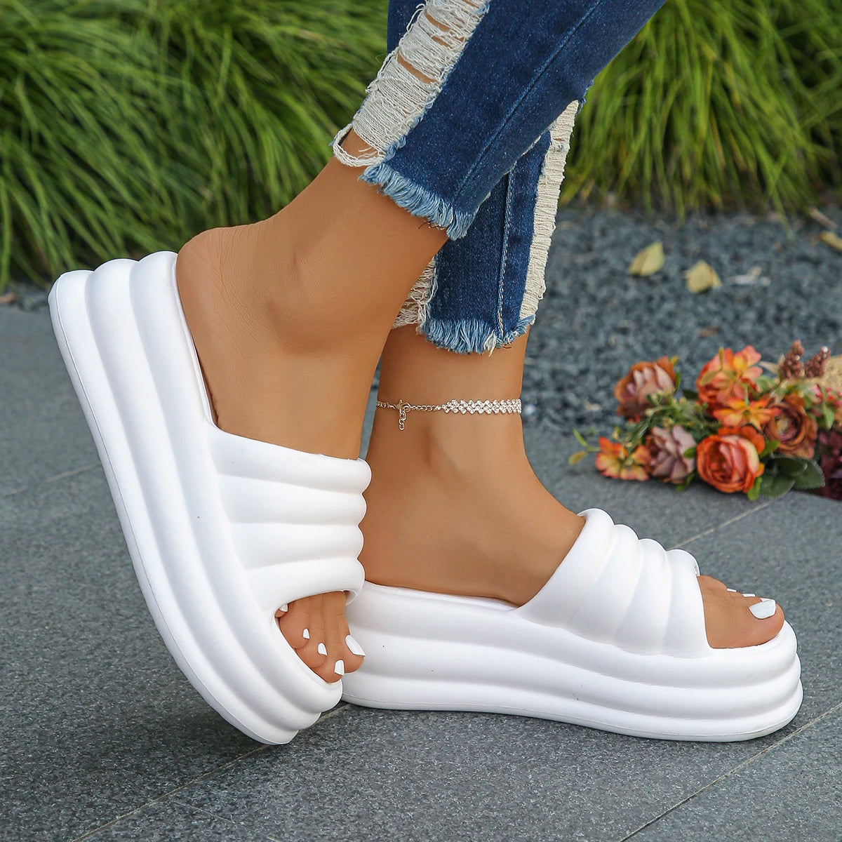 pantofole con zeppa donna eleganti rosa