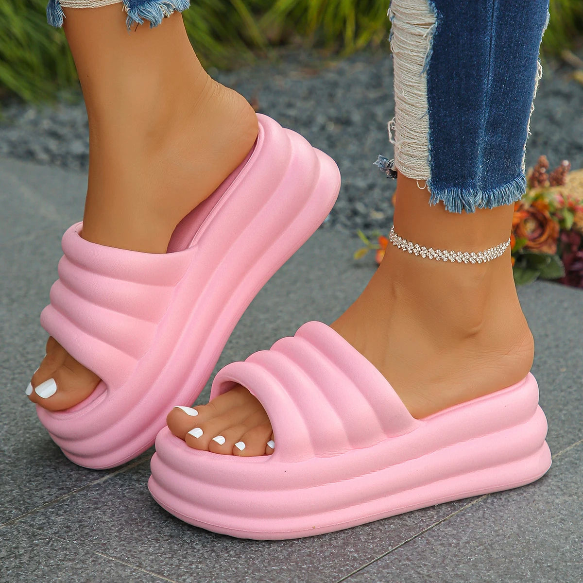 pantofole con zeppa donna eleganti rosa