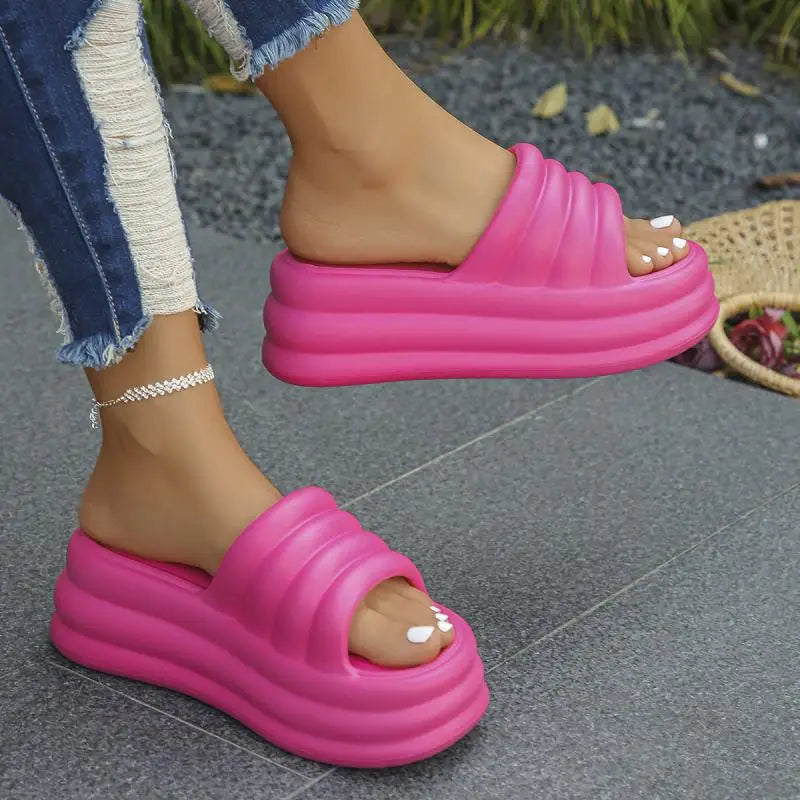 pantofole con zeppa donna eleganti rosa