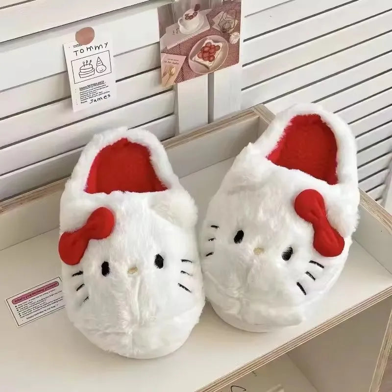 Sanrio Kawaii Plush Slippers Hello Kittys Cute Student Autumn Winter Bedroom Soft Padded Plush Bedroom Aldult Shoes Girls Xmas